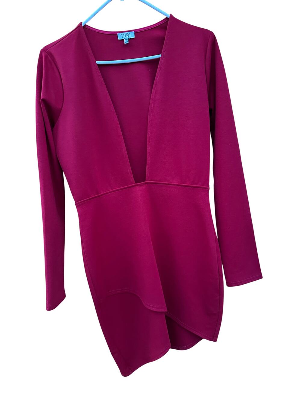 Tobi Marianne Dress Medium Burgundy Plunging V Neck Asymmetrical Bodycon NWT